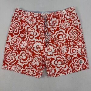 Psycho Bunny Swim Trunks Mens Large Red White Floral Bunny Logo Bathing Shorts